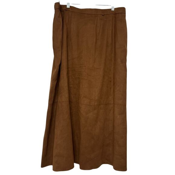 Basler Brown Faux Suede Maxi Skirt Size 16 Long Zip Front Classic Elegant EU 46 - Picture 7 of 7